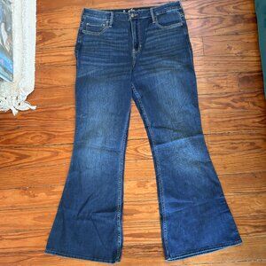 Hollister - High Rise Vintage Flare Stretch Jeans - Dark Wash Blue - Size: 15R